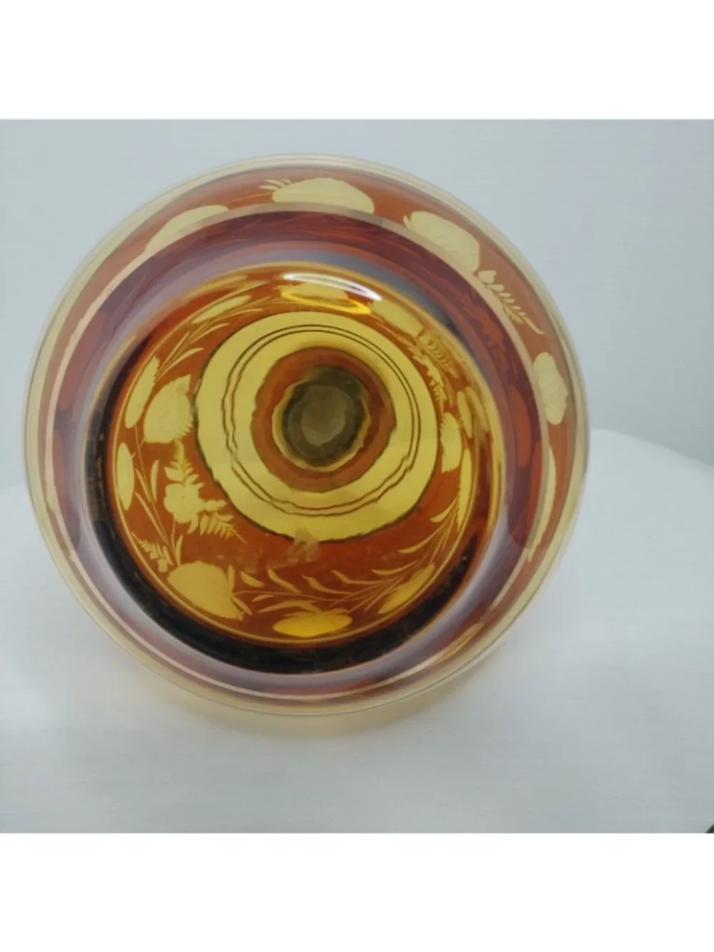 Amber Etched Fruit With Gold Trim Decanter With 6 Set Glasses New